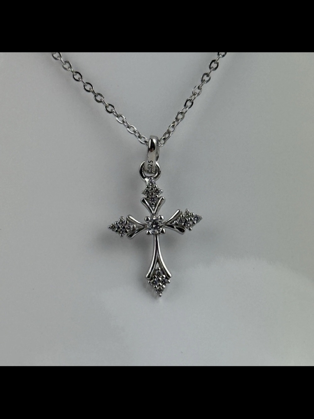 925 Sterling Silver CZ Simulated/Faux Diamond Cross Pendant Necklace Religious!